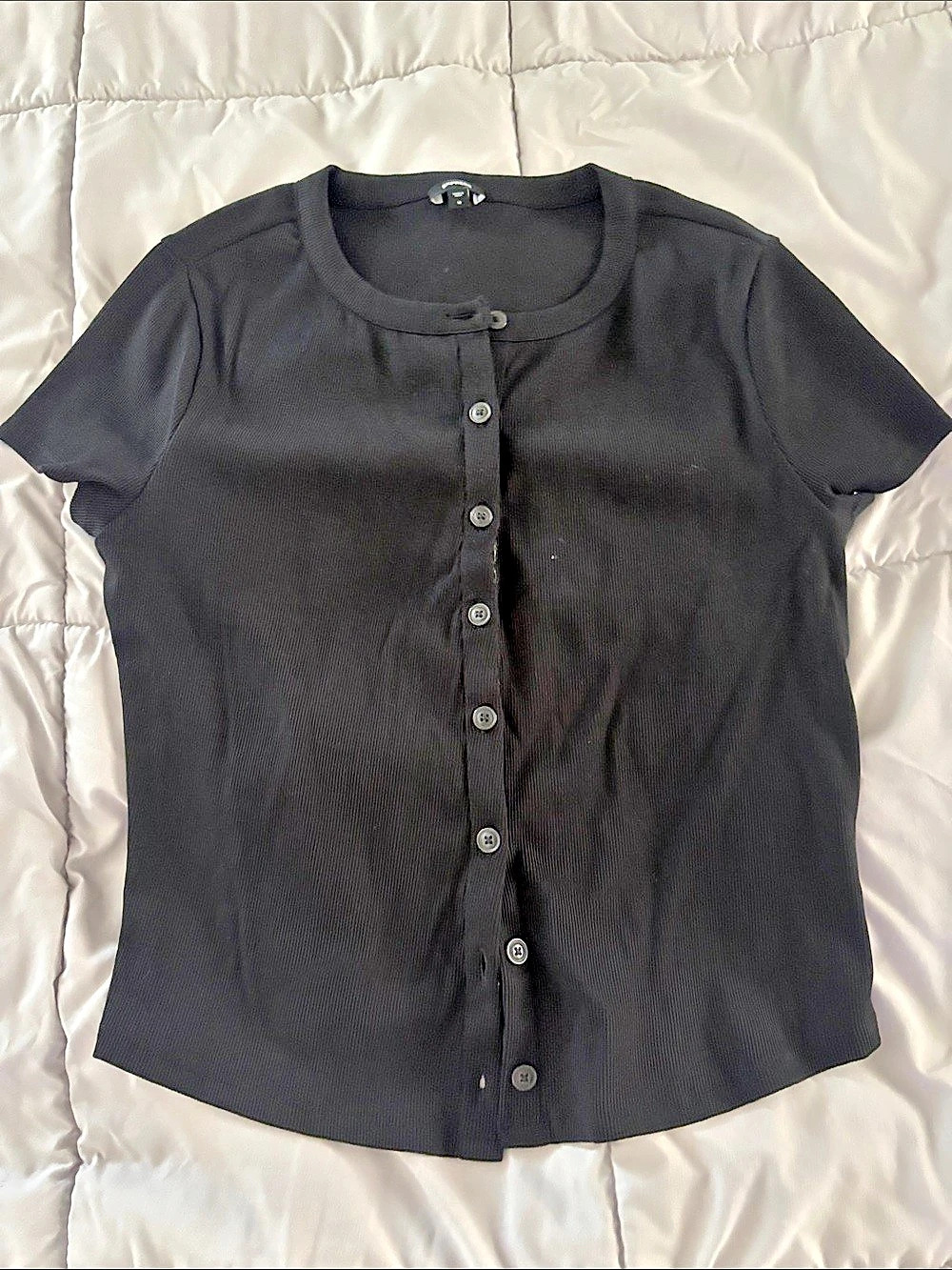 Express Ribbed Short Sleeve Top Black Medium